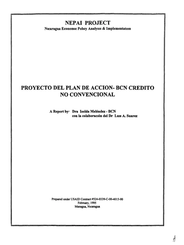 Proyecto del plan de accion : BCN [Banco Central de Nicaragua] credito no convencional