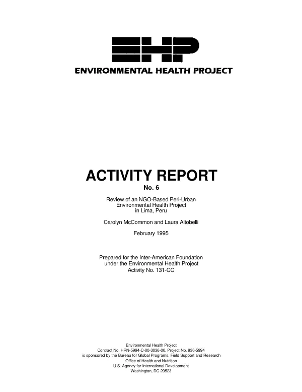 Review of an NGO-based peri-urban environmental health project in Lima, Peru