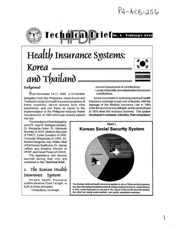 Health insurance systems : Korea and Thailand