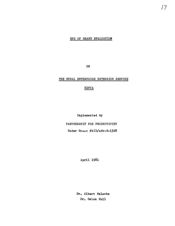 End of grant evaluation on the rural enterprise extension service, Kenya