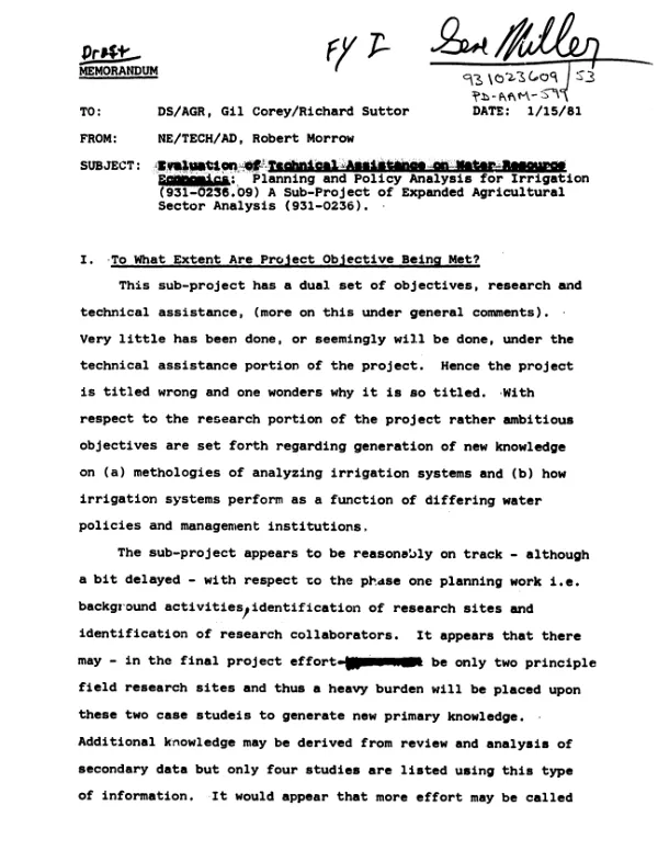Evaluation of technical assistance on water resource economics