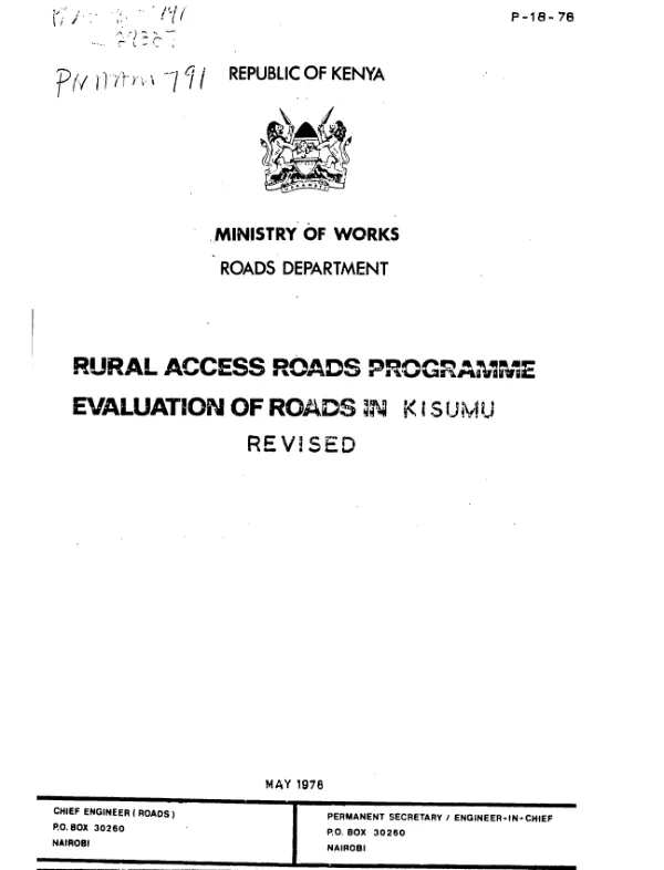 Rural access roads programme : evaluation of roads in Kisumu, revised