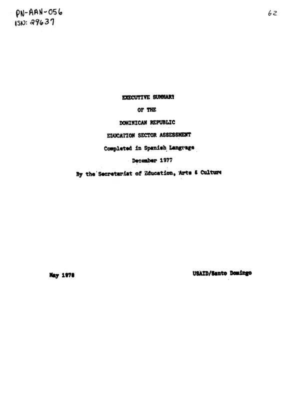 Executive summary of the Dominican Republic education sector assessment