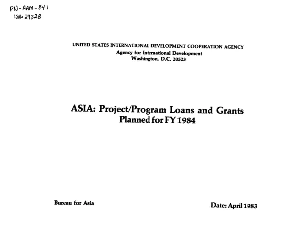 Asia : project/program loans and grants planned for FY 1984