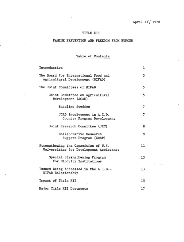 Title XII : famine prevention and freedom from hunger