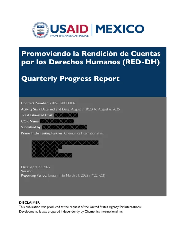 Promoviendo la Rendición de Cuentas por los Derechos Humanos (RED-DH) - Quarterly Report 2 Year Two / January 1 – March 31, 2022