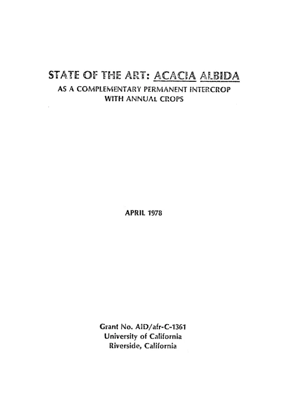 State of the art : Acacia albida as a complementary permanent intercrop with annual crops