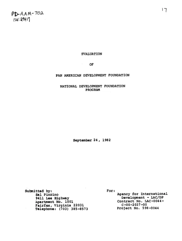 Evaluation of Pan American Development Foundation : national Development Foundation program