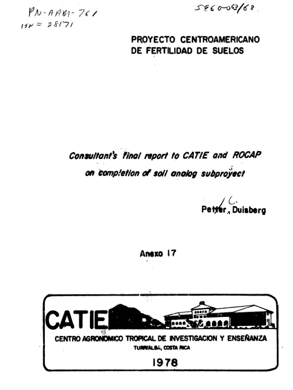 Consultant"s final report to CATIE and ROCAP on completion of soil analog subproject