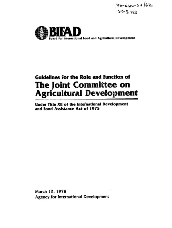 Guidelines for the role and function of the Joint Committee on Agricultural Development under Title XII of the International Development and Food Assistance Act of 1975
