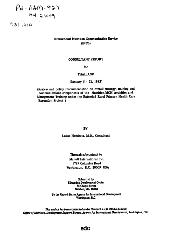 International Nutrition Communication Service (INCS) : consultant report for Thailand (January 5-22, 1983)