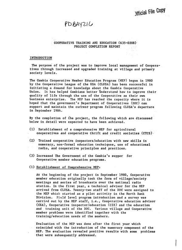 Cooperative training and education (635-0208) : project completion report