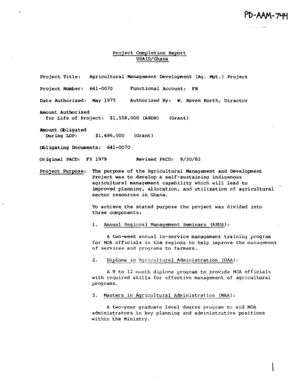 Agricultural management development project