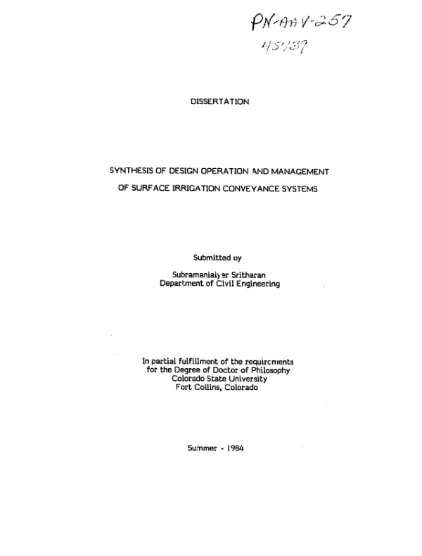 Synthesis of design operation and management of surface irrigation conveyance systems