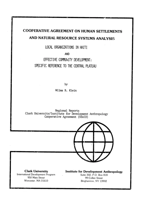 Local organizations in Haiti and effective community development : specific reference to the Central Plateau