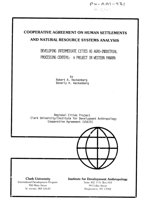 Developing intermediate cities as agro-industrial processing centers : a project in Western Panama
