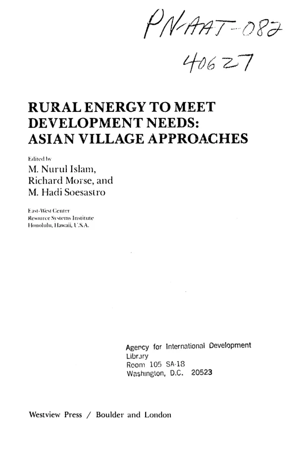 Rural energy to meet development needs : Asian village approaches
