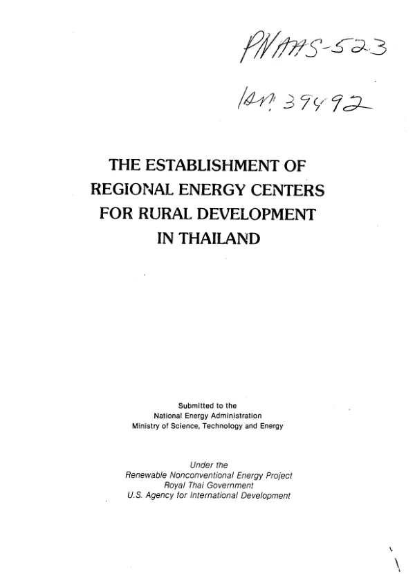 Establishment of regional energy centers for rural development in Thailand