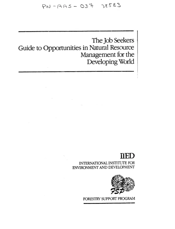 Job seekers guide to opportunities in natural resource management for the developing world