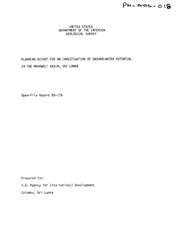 Planning report for an investigation of ground - water potential in the Mahaweli Basin, Sri Lanka