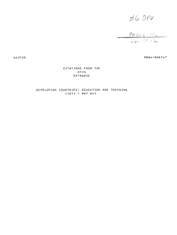 Citations from the NTIS database; developing countries : education and training (1971-May 1984)
