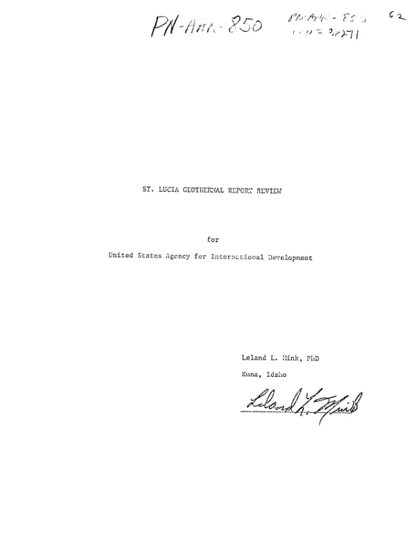 St. Lucia geothermal report review for United States Agency for International Development