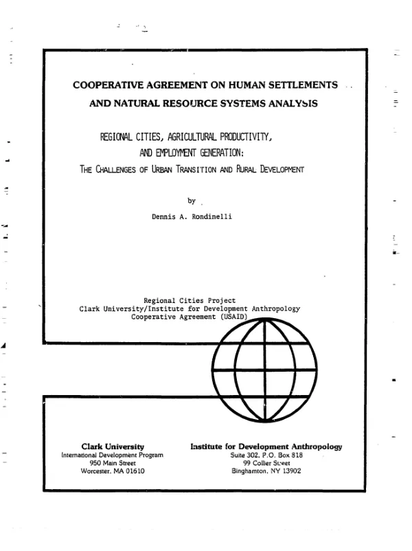 Regional cities, agricultural productivity, and employment generation : the challenges of urban transition and rural development