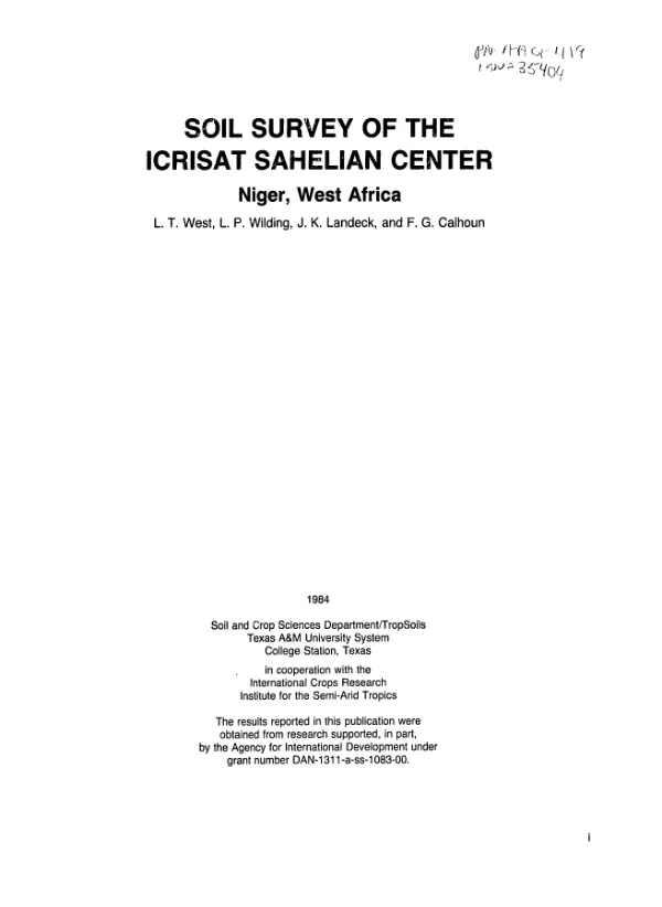 Soil survey of the ICRISAT Sahelian center, Niger, West Africa