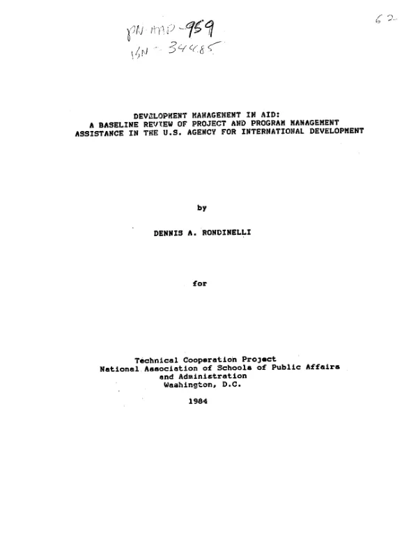 Development management in AID : a baseline review of project and program management assistance in the US Agency for International Development