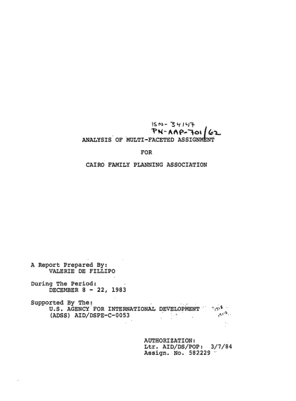 Analysis of multi-faceted assignment for Cairo Family Planning Association