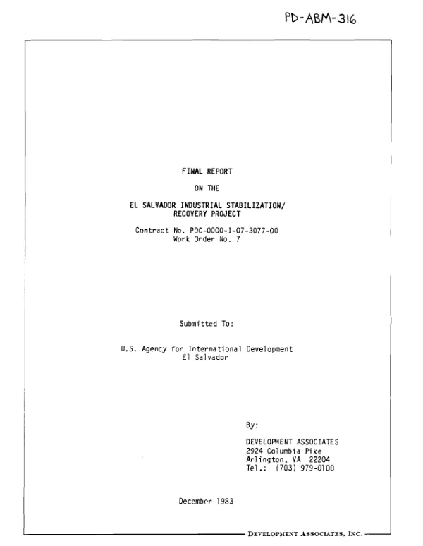 Final report on the El Salvador industrial stabilization/recovery project
