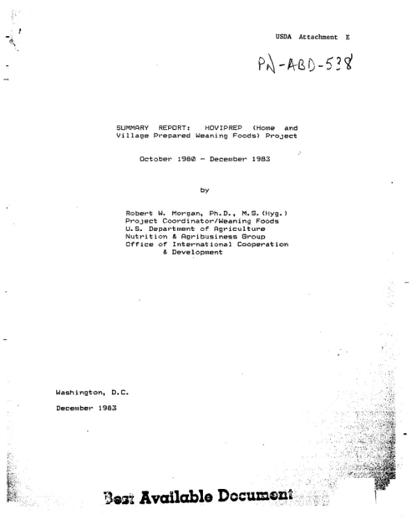 Summary report : HOVIPREP (home and village prepared weaning foods) project -- October 1980-December 1983