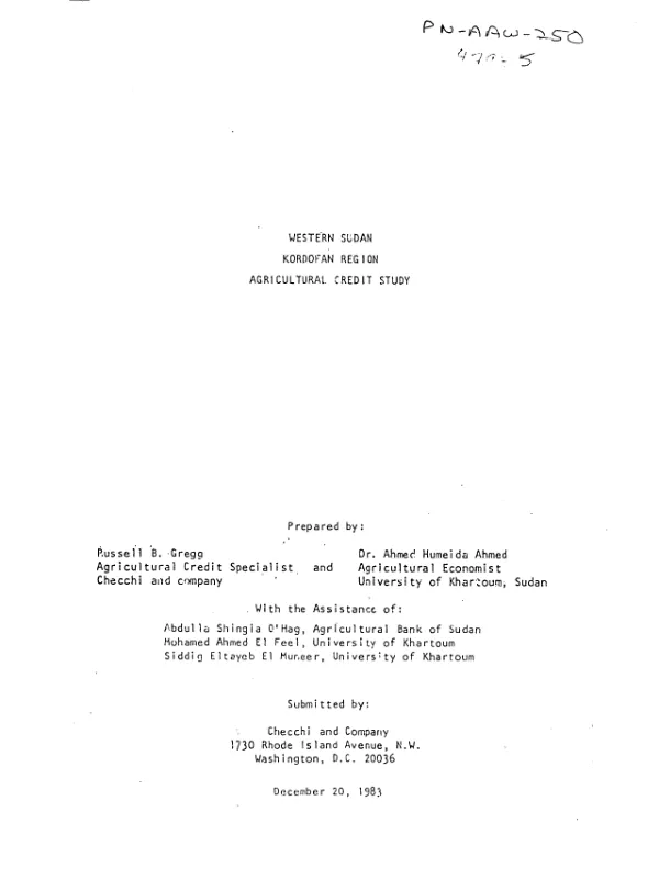 Western Sudan, Kordofan region, agricultural credit study