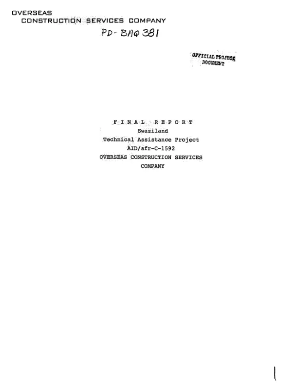 Final report : Swaziland technical assistance project, AID/AFR-C-1592, Overseas Construction Services Company