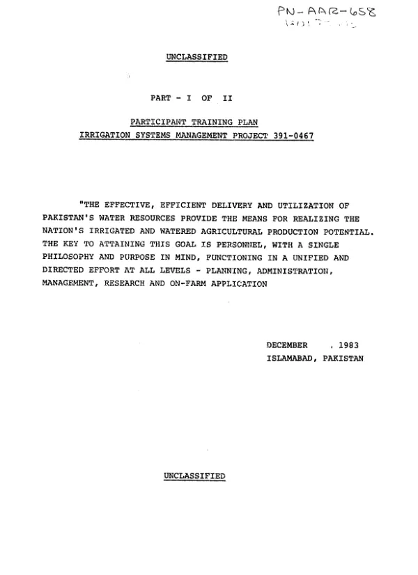 Participant training plan : irrigation systems management project 391-0467