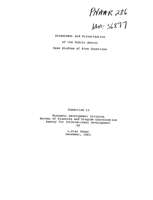 Divestment and privatization of the public sector : case studies of five countries