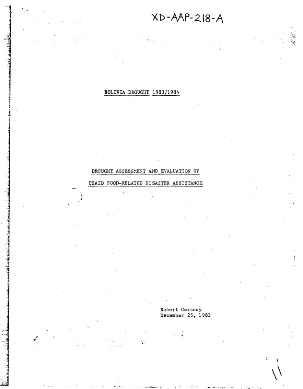 Bolivia drought 1983/1984 : drought assessment and evaluation of USAID food-related disaster assistance
