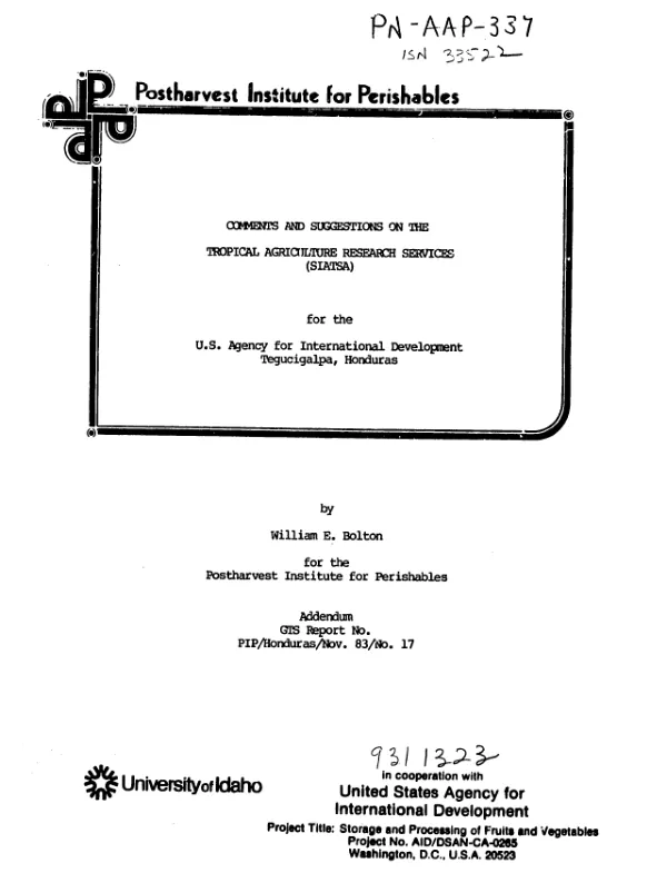 Comments and suggestions on the tropical agriculture research services (SIATSA)