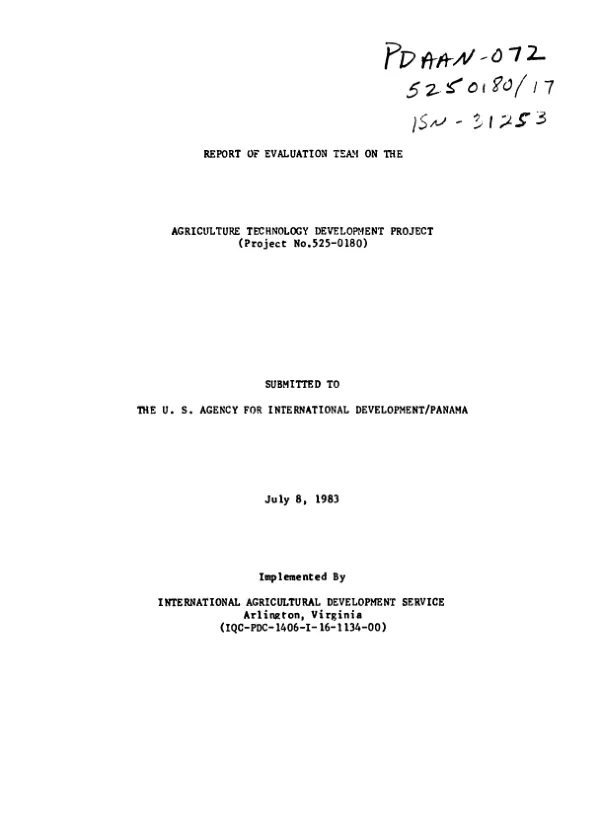 Report of evaluation team on the agricultural technology development project