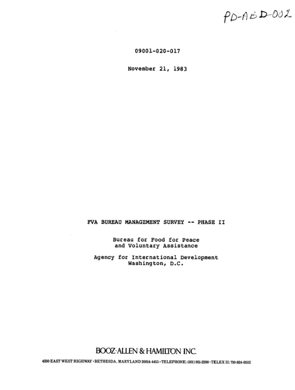 FVA Bureau management study -- phase II