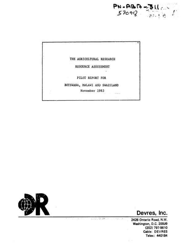 Agricultural research resource assessment pilot report for Botswana, Malawi and Swaziland