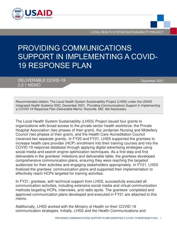 Providing Communications Support in Implementing a COVID- 19 Response Plan