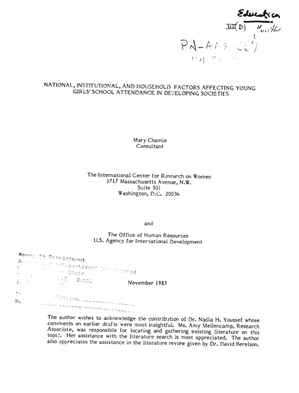National, institutional, and household factors affecting young girls" school attendance in developing societies