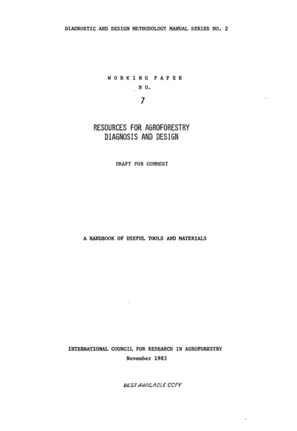 Resources for agroforestry : diagnosis and design