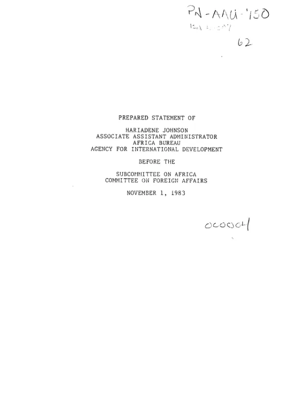 Prepared statement of Hariadene Johnson, Associate Assistant Administrator, Africa Bureau, Agency for International Development before the Subcommittee on Africa, Committee on Foreign Affairs