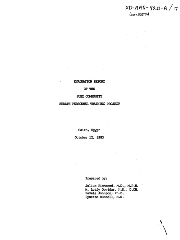Evaluation report of the Suez community health personnel training project