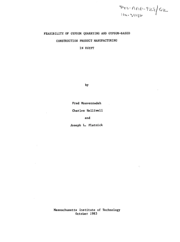 Feasibility of quarrying and gypsum-based construction product manufacturing in Egypt