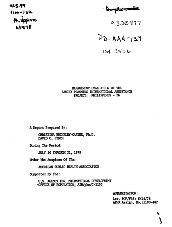 Management evaluation of the family planning international assistance project : Philippines - 26