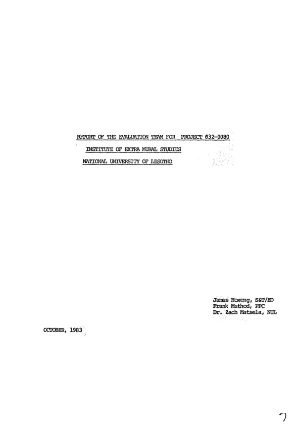 Report of the evaluation team for project 632-0080 : Institute of Extra Mural Studies, National University of Lesotho