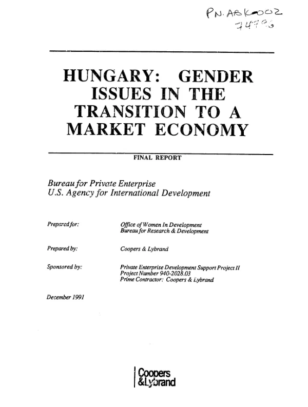 Hungary : gender issues in the transition to a market economy